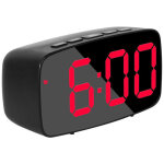 Noir r�veil num�rique intelligent de chevet, horloge de bureau usb de voyage � led rouge avec r�p�tition ...
