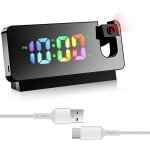 (noir) rveil avec projection, rveil miroir, avec affichage de la temprature et grand cran led, rotatif ...