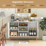 Northix - buffet en bois meuble de cuisine avec 2 portes en bambou 3 etageres ouvertes 120 x 35 x 78 ...