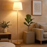 Nowa - lampadaire led textile blanc lampe sur pied imitation bois lampe de salon debout, mtal, 10, 5w ...