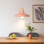 Nowa - lampe de salle  manger rose lampe  suspendre rtro imitation bois rose, led 7w 806lm blanc chaud, ...