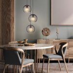 Nowa - lampe � suspendre lampe � suspension de salle � manger noire grille 3 flammes e27 boules