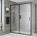 Nox - douche italienne d'angle avec porte coulissante et receveur de douche effet texturé blanc 110cm ... Nox - douche italienne d'angle avec porte coulissante et receveur de douche effet texturé blanc 110cm ...