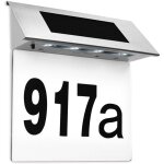 Num�ro de maison solaire blanc �clair� en acier inoxydable 4 leds capteur cr�pusculaire r�sistant aux ...