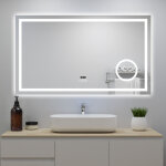 Acezanble - miroir lumineux avec bluetooth 80 x 60cm, horloge + 3 couleurs + dimmable + anti - bu�e + ...