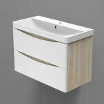 Ocean sanitaire - ocean meuble de rangement de salle de bain avec lavabo blanc et bois clair 80x39. 5x50cm ...