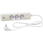 Odace - rallonge multiprises 3 prises 2p + t - blanche / bois - 2usb - 1, 5m (st933u1wc)