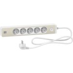 Odace - rallonge multiprises 5 prises 2p + t - blanche / bois - 2usb - 1, 5m (st935u1wc)