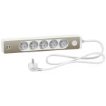 Odace - rallonge multiprises 5 prises 2p + t - blanche / bronze - 2usb - 1, 5m (st935u1wb)