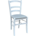 Chaise en bois venezia antique blanc avec assise en simili - cuir couleur glacier