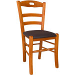 Chaise loris en merisier avec assise en simili - cuir marron Chaise loris en merisier avec assise en simili - cuir marron