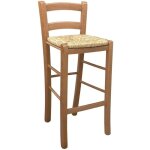 Okaffarefatto - tabouret en bois de couleur noyer clair avec dossier h 67cm assise en paille