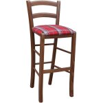Okaffarefatto - tabouret venezia en noyer fonc� h 73 cm avec assise en tissu �cossais