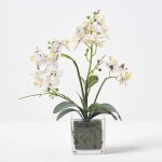 Orchid�e artificielle blanche en pot en verre 42 cm - homescapes