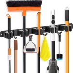 Organisateur de balais et de mops, support mural auto - adhsif avec 5 positions et 4 crochets en acier ...