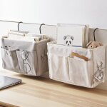 Organisateur de chevet 2pcs sac de rangement suspendu pratique avec 3 poches organisateur de lit large ...