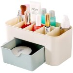 Organisateur maquillage comptoir : 1 tiroir + 6 compartiments pour cosm�tiques, lotions, rouges � l�vres, ...
