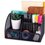 Organiseur de bureau et accessoires en maille filet avec 6 compartiments + tiroir shouna - b l noir
