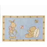 Thedecofactory - ourson - tapis avec petit ourson et lapin bleu et beige 60x100