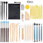 Outils de poterie, 42 pi�ces outils de poterie en argile en bois et en acier inoxydable, outils de sculpture, ...