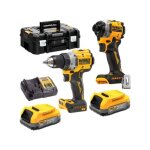 Dewalt - outillage - set perceuse - visseuse et clé à choc sans fil 18v, 2 batteries 1, 7 ah powerstack, ... Dewalt - outillage - set perceuse - visseuse et clé à choc sans fil 18v, 2 batteries 1, 7 ah powerstack, ...
