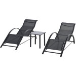 Lot de 2 bains de soleil design contemporain table basse plateau verre tremp� m�tal �poxy textil�ne noir ...