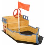 Outsunny - bac  sable bateau de pirate - banc, coffre rangement, gouvernail, drapeau, bche - bois sapin ...
