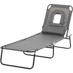 Bain de soleil pliable transat inclinable 4 positions chaise longue de lecture 3 coussins fournis gris ...