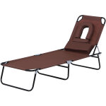 Bain de soleil pliable transat inclinable 4 positions chaise longue de lecture 3 coussins fournis marron ...