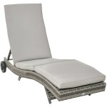 Outsunny bain de soleil transat grand confort - dossier inclinable 5 positions roulettes - matelas d�houssable ...