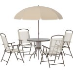 Outsunny - ensemble salon de jardin 6 pcs - table ronde + 4 chaises pliables + parasol - acier poxy ...