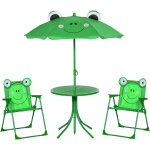Ensemble salon de jardin enfant 4 pcs design grenouille - table ronde + 2 chaises pliables + parasol ...