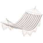 Hamac de voyage portable style hippie chic toile de hamac dim. 2l x 1l m coton polyester gris �cru ray� ...