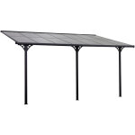 Pergola rigide alu. polycarbonate dim. 4, 35l x 3l x 2, 7h m pavillon de jardin adossable gris