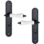 Ouvre&d�co - 2 poign�es de porte belleville verrou condamnation, b�quille porcelaine blanc entraxe 195 ...