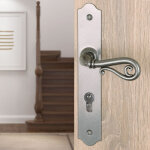 Ouvre&d�co - 2 poign�es de porte noble trou de cylindre, plaque fine minimaliste, fer patin� gris entraxe ...