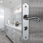 Ouvre&d�co - 2 poign�es de porte noble verrou condamnation, plaque fine minimaliste, fer patin� gris ...