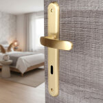 Ouvre&d�co - 2 poign�es de porte vintage entr�e de cl�, laiton dor� satin� entraxe 195 mm