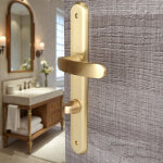Ouvre&d�co - 2 poign�es de porte vintage verrou condamnation, laiton dor� satin� entraxe 195 mm