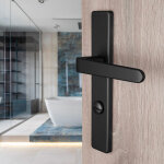 Ouvre&d�co - 2 poign�es universelles dualfit sur plaque carr�e celio verrou condamnation, inox noir mat ...