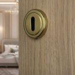 Ouvre&d�co - 2 rosaces de poign�e de porte rondes avec liser� aur�a entr�e de cl�, laiton dor� poli