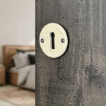 Ouvre&d�co - 2 rosaces de poign�e de porte rondes lizon entr�e de cl�, porcelaine beige craquel�