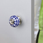 Ouvre&d�co - bouton de meuble naval, porcelaine bleu / blanc �40 mm