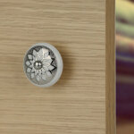 Ouvre&d�co - bouton de meuble sequin, porcelaine blanc argent �35 mm