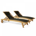 Oviala - lot de 2 bains de soleil en bois inclinable avec roues noir Oviala - lot de 2 bains de soleil en bois inclinable avec roues noir