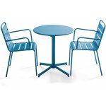 Oviala - ensemble table de jardin et 2 fauteuils mtal bleu pacific - palavas