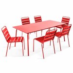 Oviala - ensemble table de jardin et 6 chaises en m�tal rouge - palavas