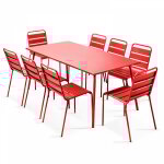 Oviala - ensemble table de jardin et 8 chaises en m�tal rouge - palavas