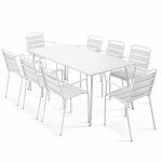 Oviala - ensemble table de jardin et 8 fauteuils en mtal blanc - palavas