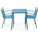 Oviala - ensemble table de jardin carrée et 2 fauteuils acier bleu pacific - palavas Oviala - ensemble table de jardin carrée et 2 fauteuils acier bleu pacific - palavas